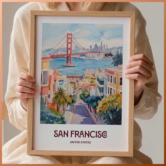 San Francisco Golden Gate Bridge Hills Pastel Cityscape Poster