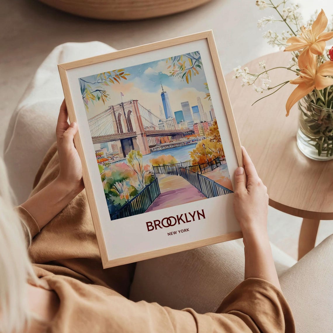 Brooklyn Bridge Manhattan Skyline Watercolor New York Travel Poster - Image 5
