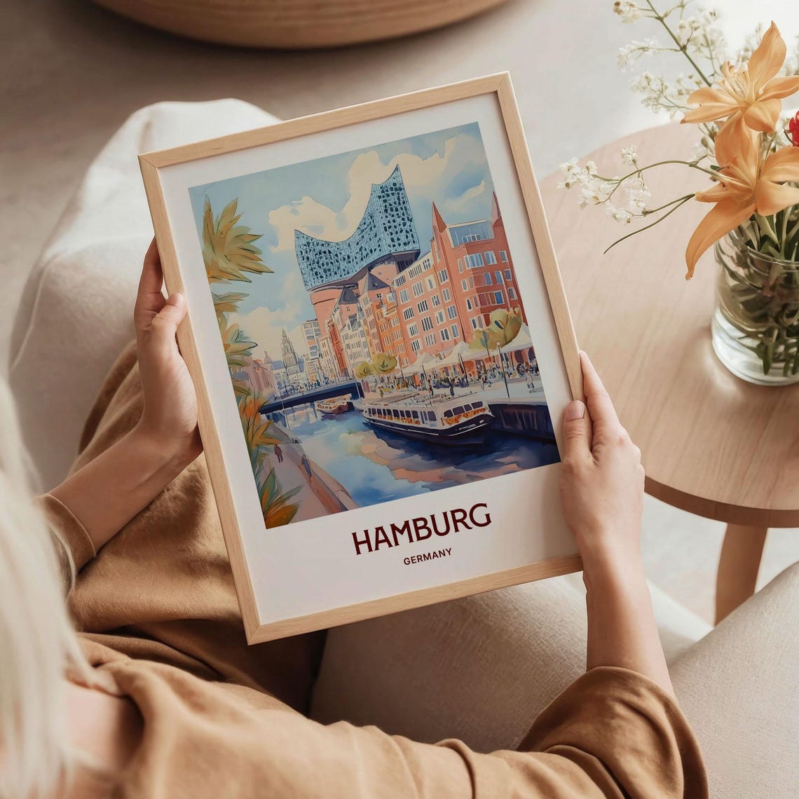 Hamburg Germany Elbphilharmonie Harbor Canal Pastel Travel Poster - Image 5