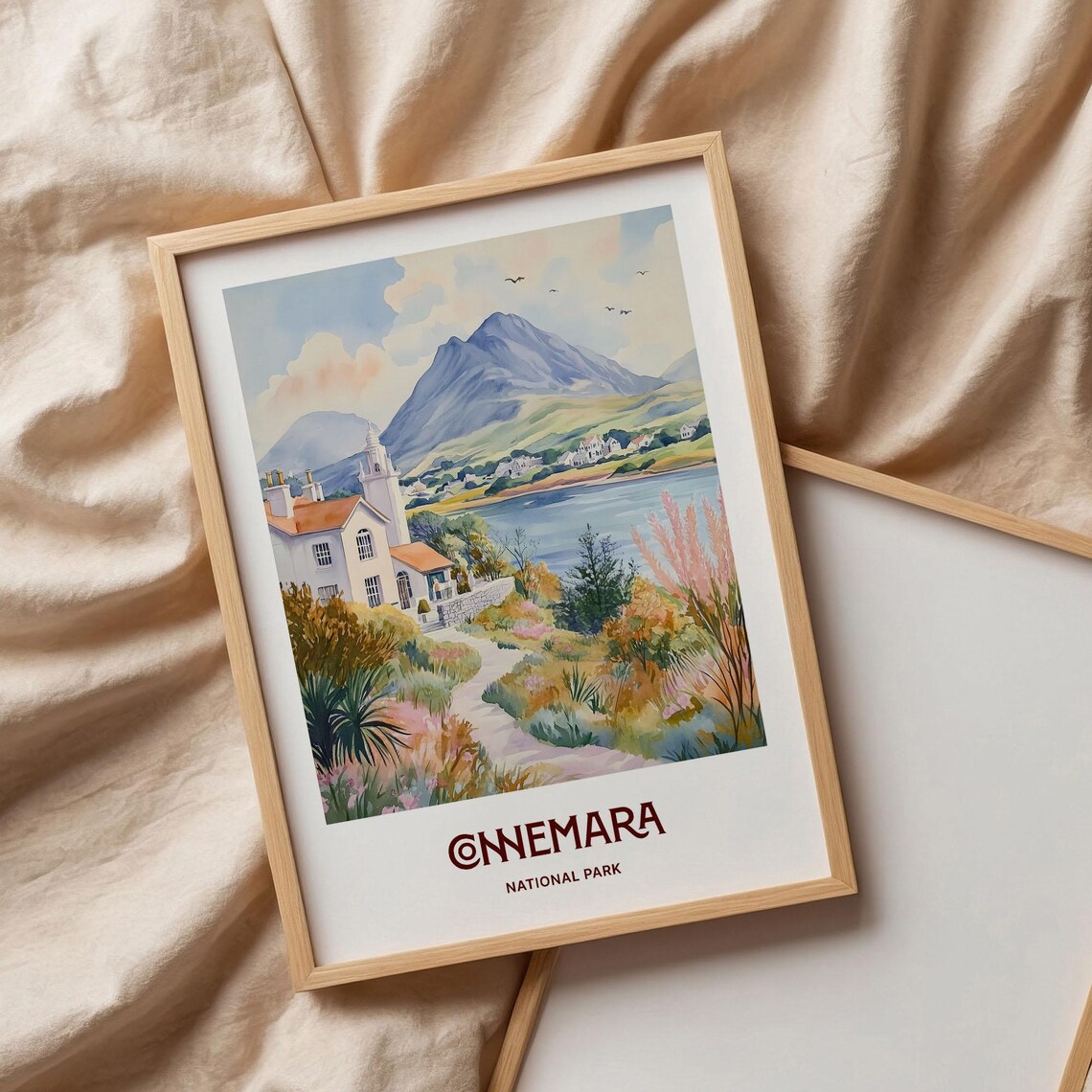 Connemara National Park Ireland Mountain Lake Watercolor Travel Poster - Image 3