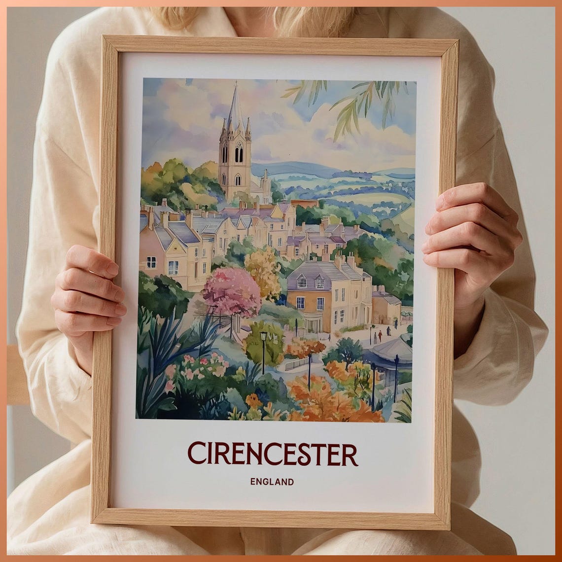 Cirencester England Cotswolds Stone Church Town Pastel Art Poster