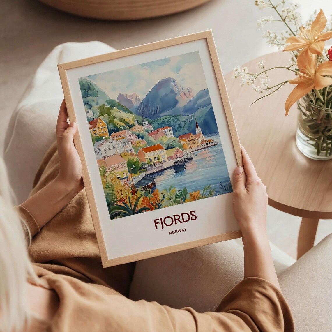 Fjords Norway Pastel Fjord Village Church Mountain Scene Poster - Image 5