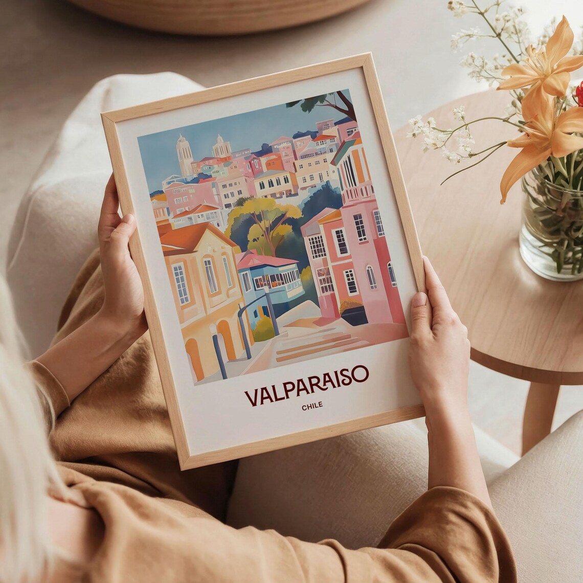 Valparaiso Chile Colorful Hillside Houses Stairs Watercolor Travel Poster - Image 5