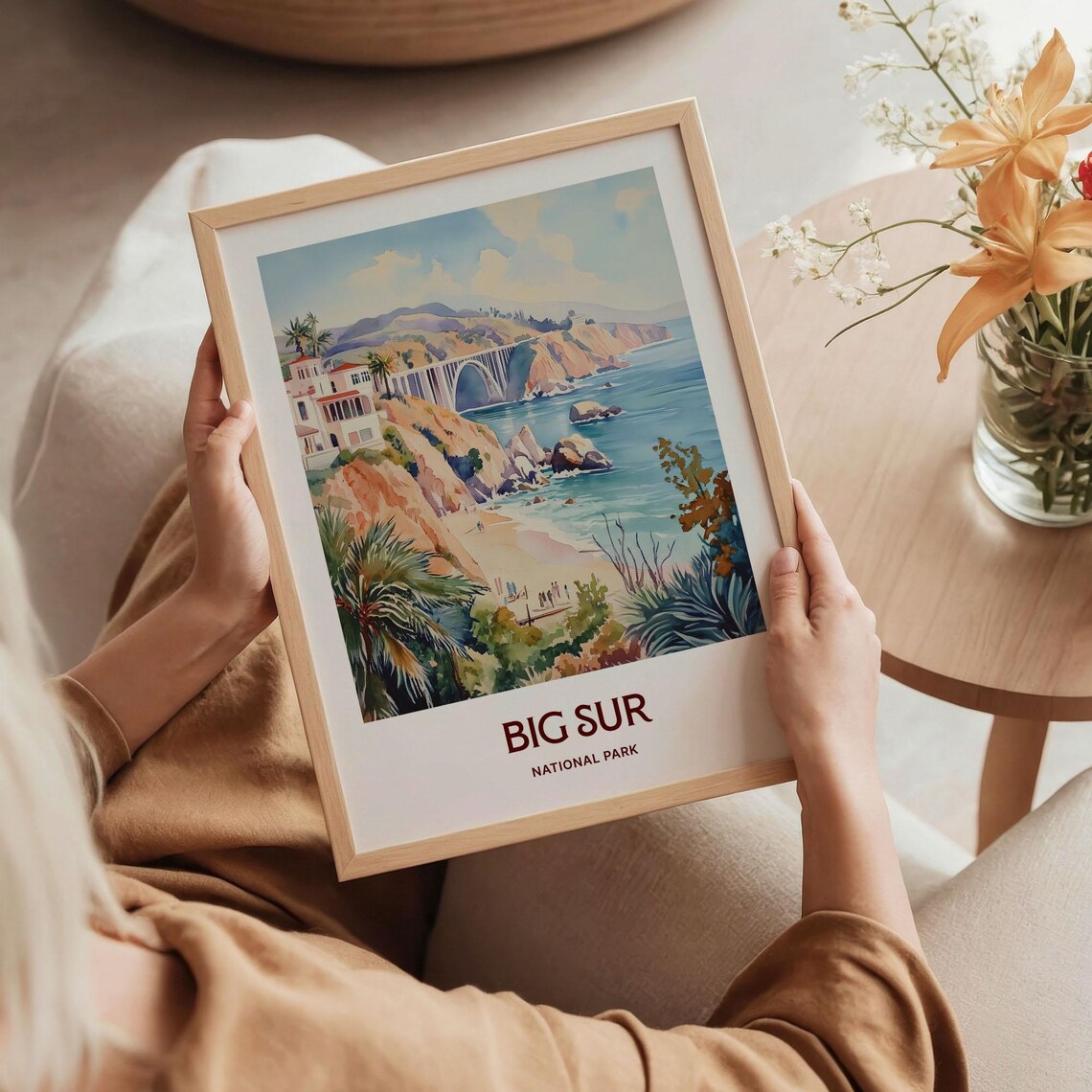 Big Sur California Coastal Bridge Watercolor Scenic Road Trip Travel Poster - Image 5
