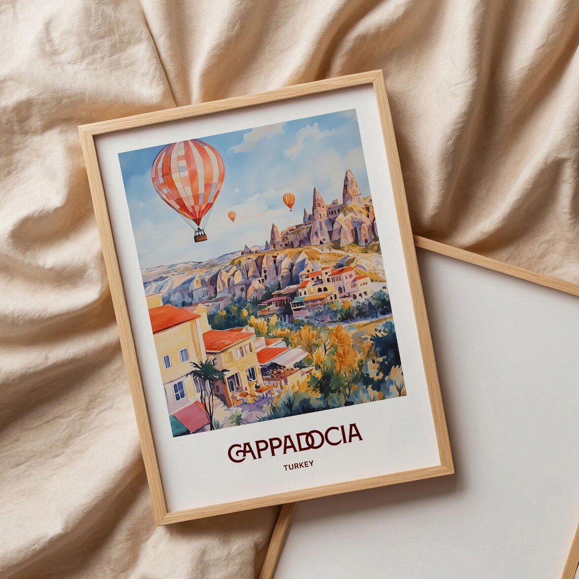 Cappadocia Turkey Hot Air Balloons Cave Rocks Watercolor Travel Poster - Image 3