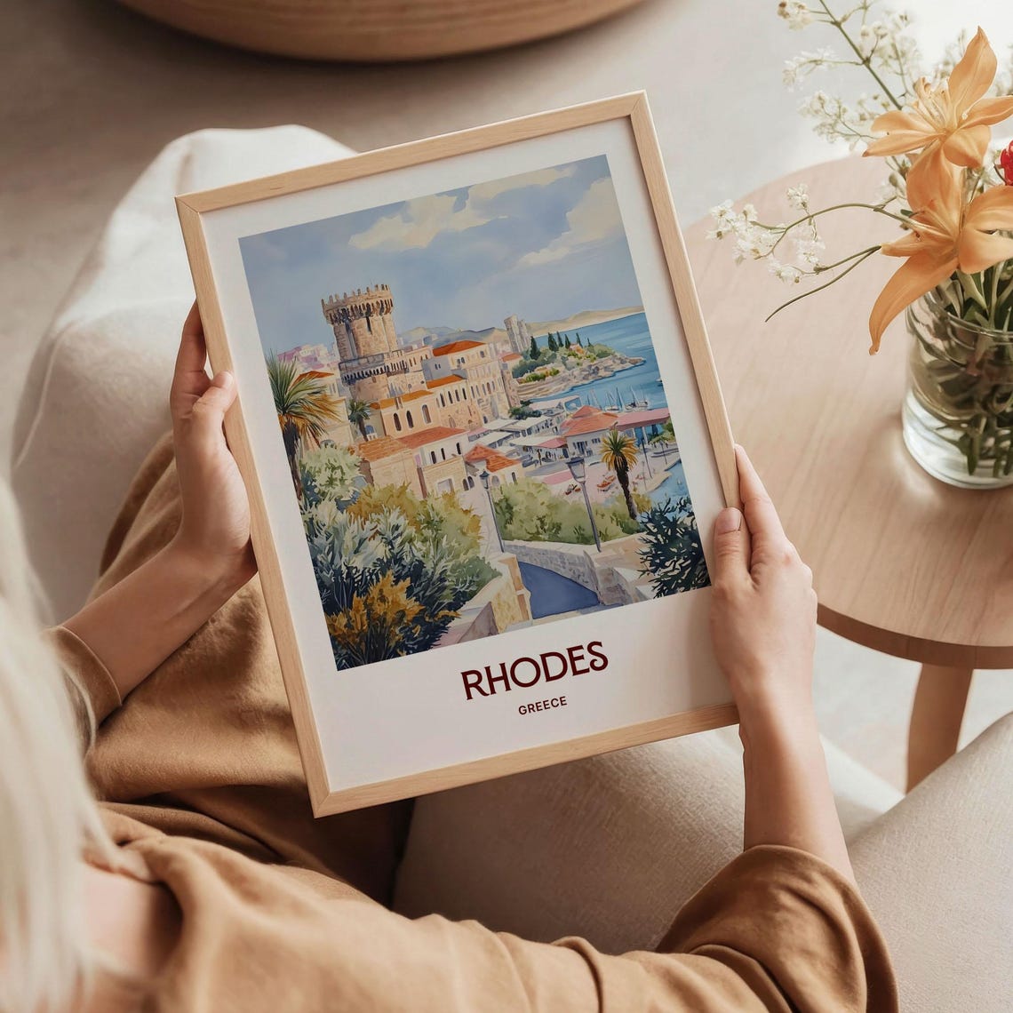 Rhodes Greece Old Town Harbor Medieval Castle Tower Pastel Poster - Image 5
