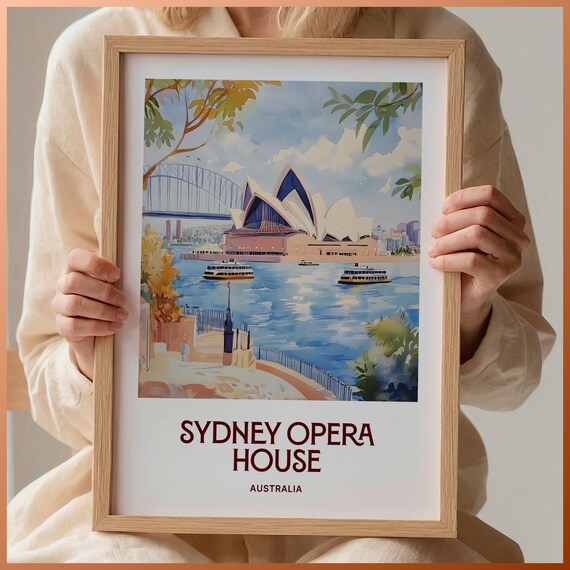 Sydney Opera House Harbour Bridge Watercolor Travel Poster Australia