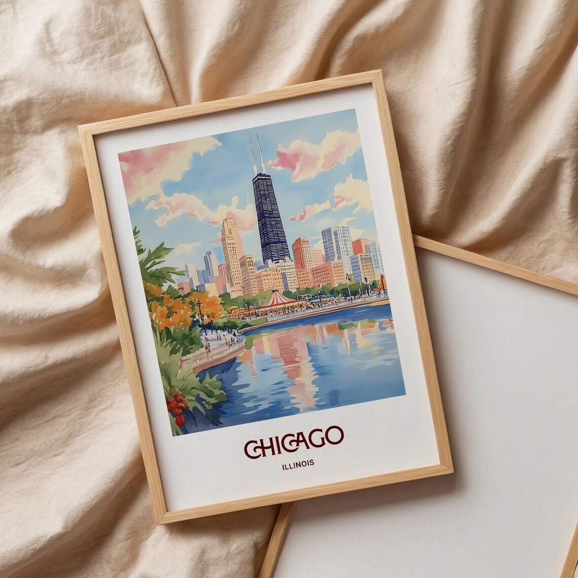 Chicago Skyline Hancock Tower Lakefront Watercolor Travel Poster - Image 3
