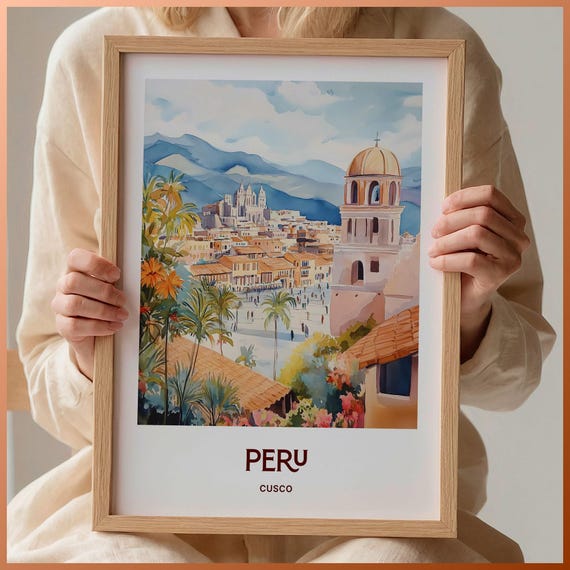 Cusco Travel Poster Peru Wall Art Rainbow Mountain Illustration Minimalist Print Pastel Colors Sizes 8x10 To 24x36 C35 769