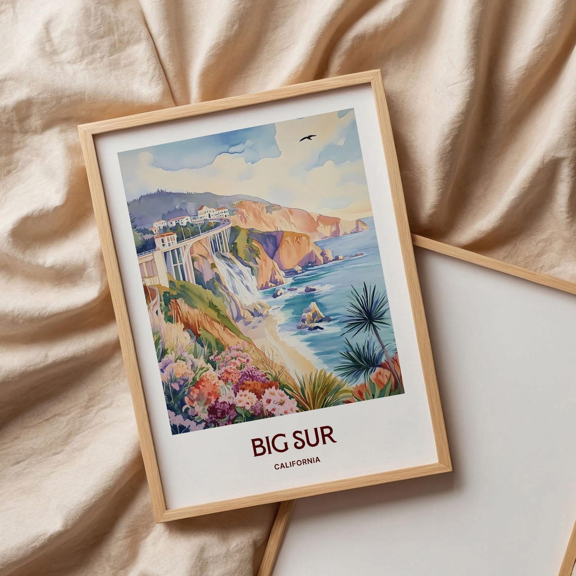 Big Sur California Bixby Bridge Coast Cliffs Watercolor Travel Poster - Image 3