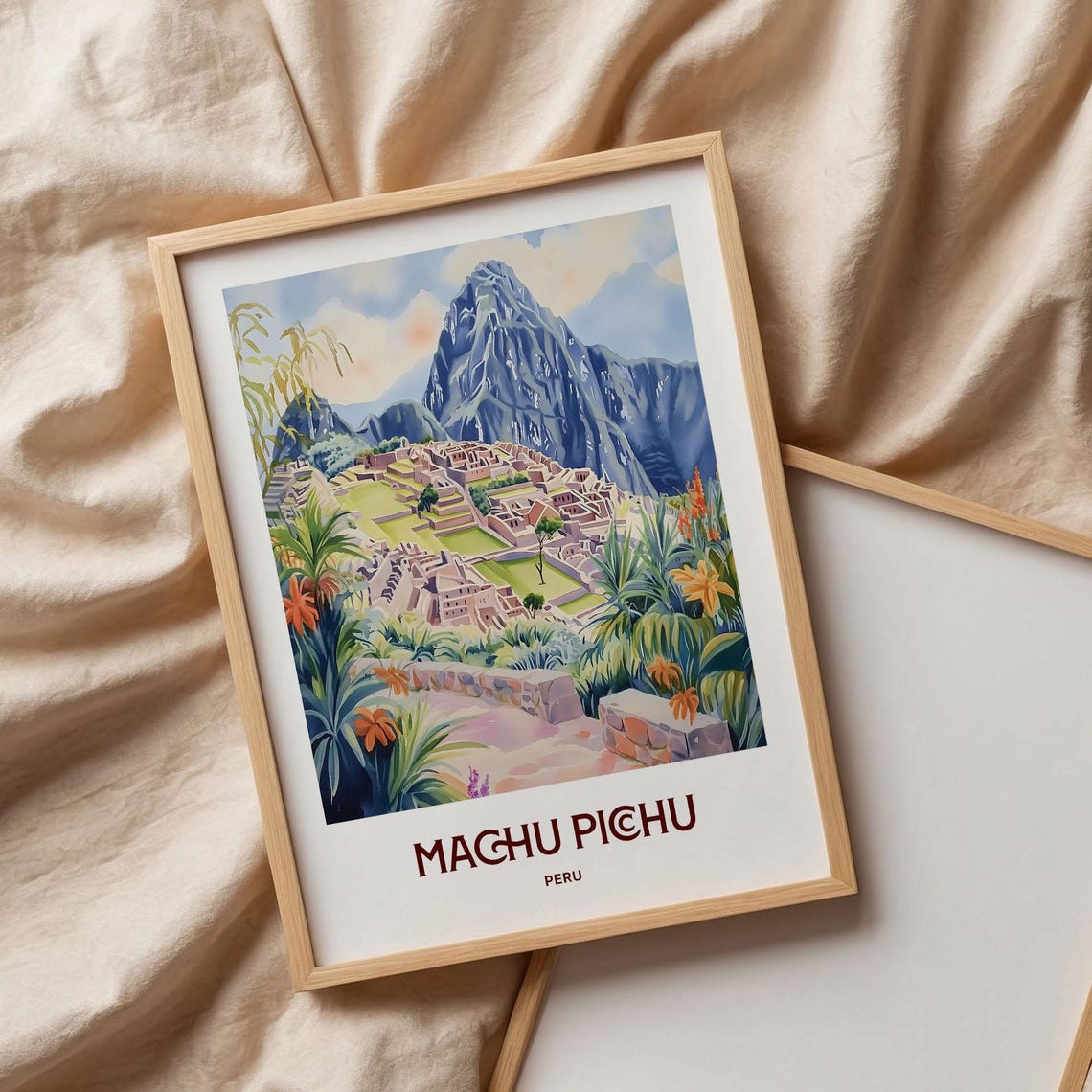 Machu Picchu Peru Inca Ruins Pastel Watercolor Travel Poster - Image 3