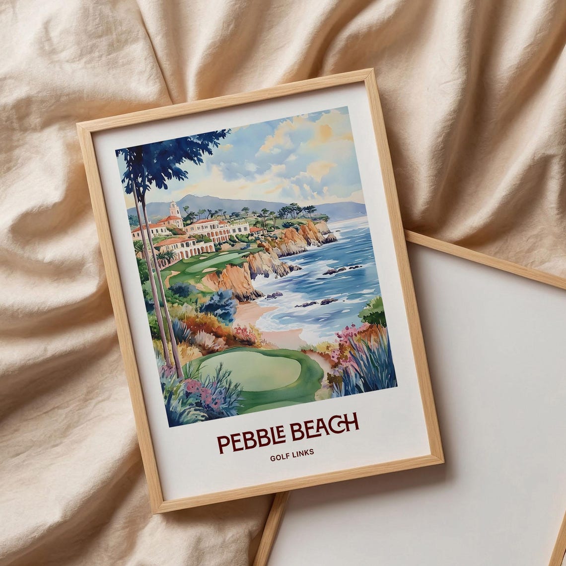 Pebble Beach Golf Links Ocean Cliffs Watercolor Poster California - Image 3