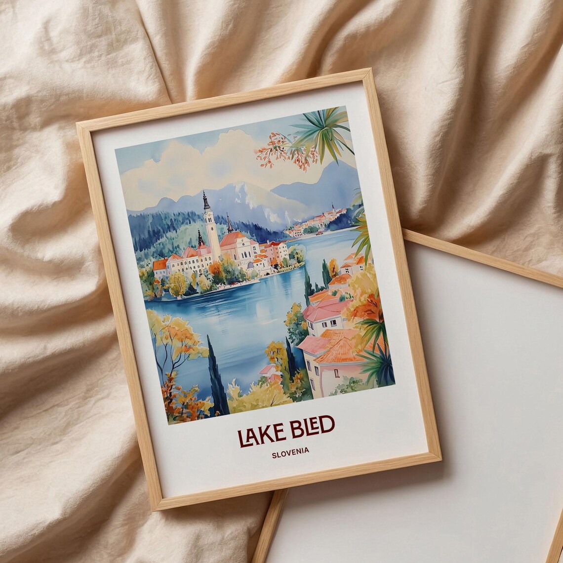 Lake Bled Slovenia Island Church Alpine Lake Watercolor Travel Poster - Image 3