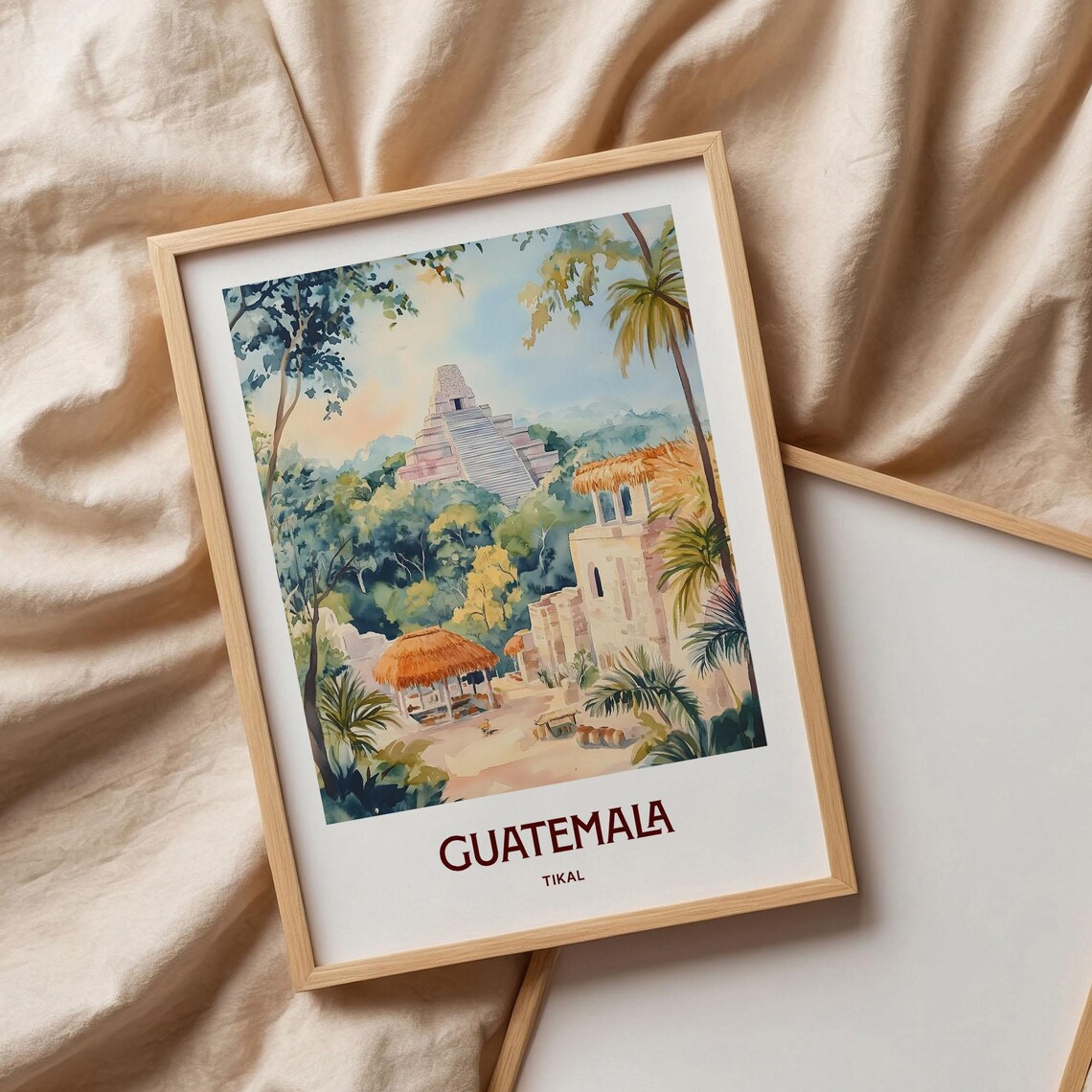 Tikal Guatemala Maya Pyramid Jungle Watercolor Travel Poster Ruins - Image 3