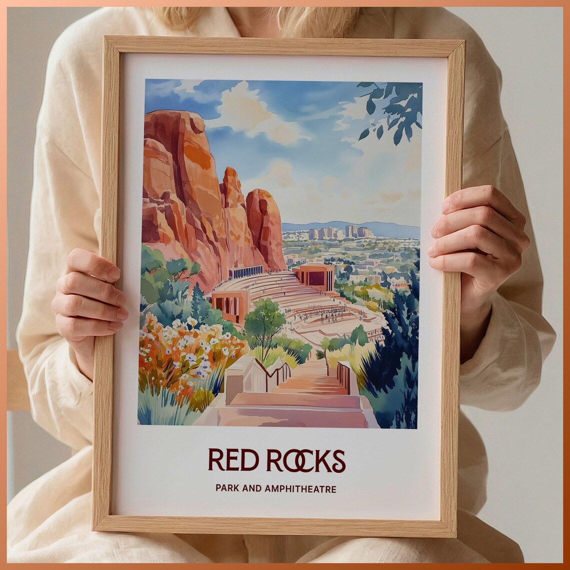Red Rocks Amphitheatre Colorado Park Watercolor Travel Poster