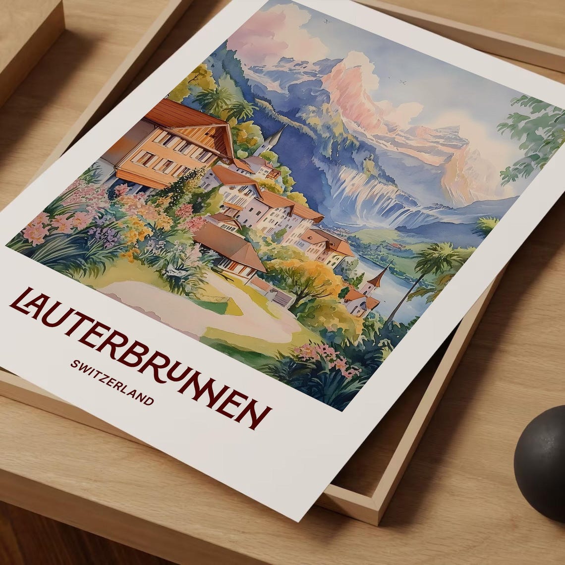 Lauterbrunnen Valley Waterfalls Switzerland Alpine Watercolor Poster - Image 2