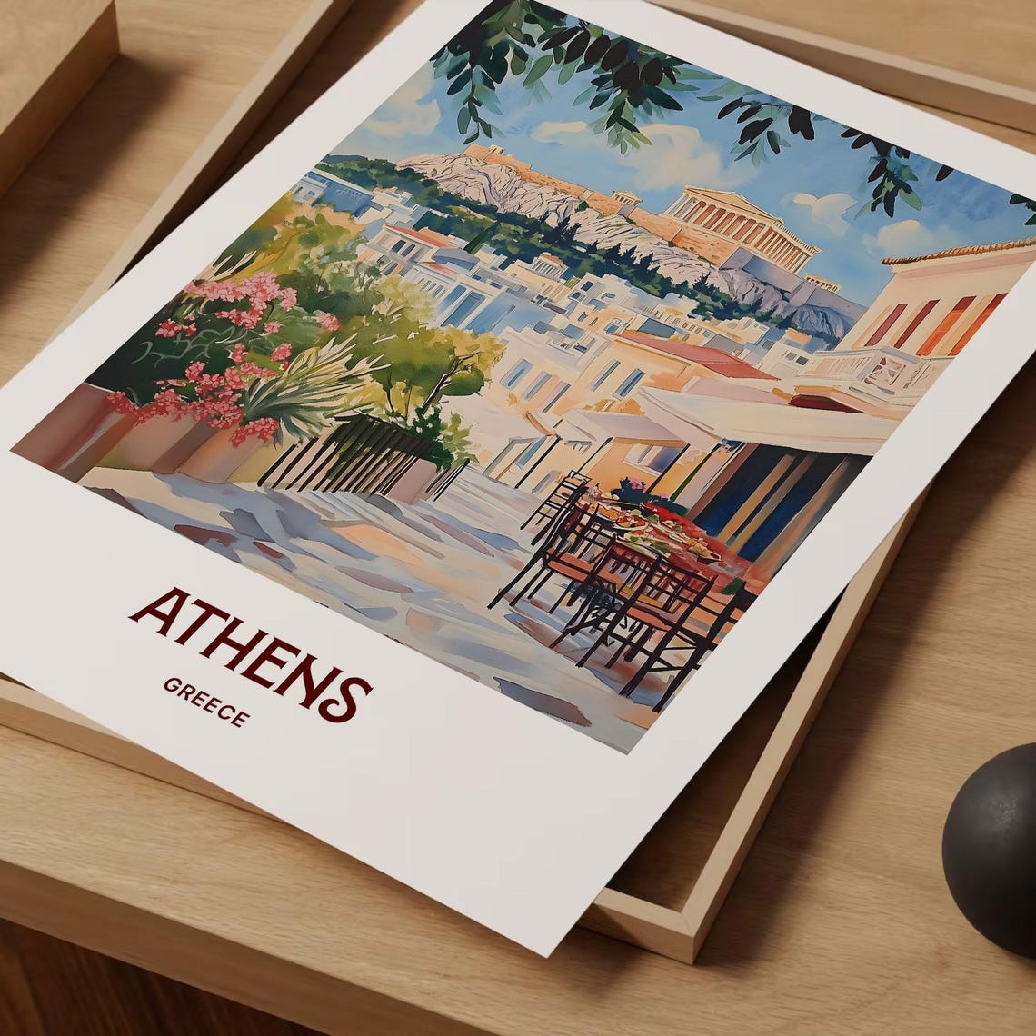 Athens Acropolis Parthenon Greece Watercolor Travel Poster Plaka - Image 2