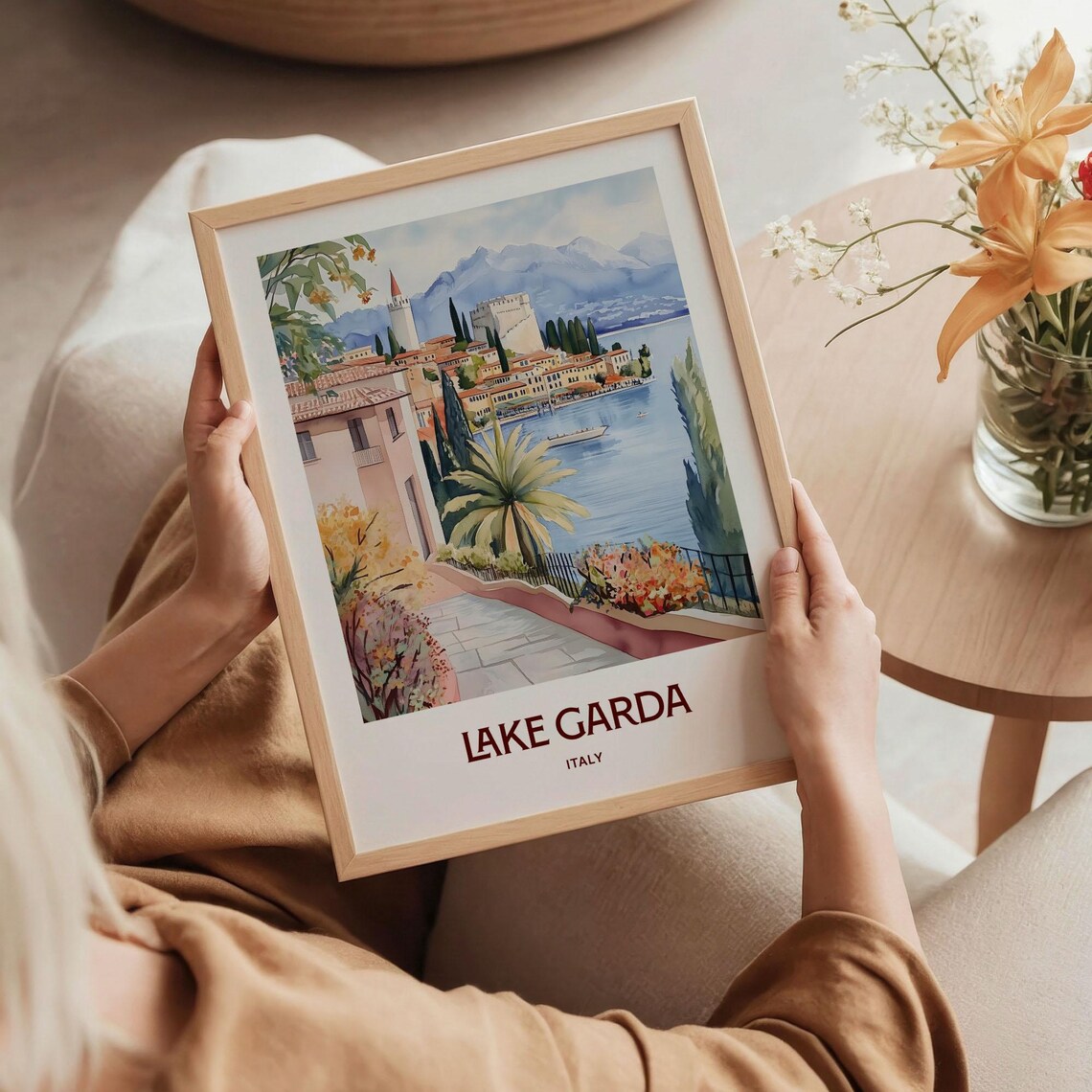 Lake Garda Italy Lakeside Village Mountain Watercolor Travel Poster - Image 5
