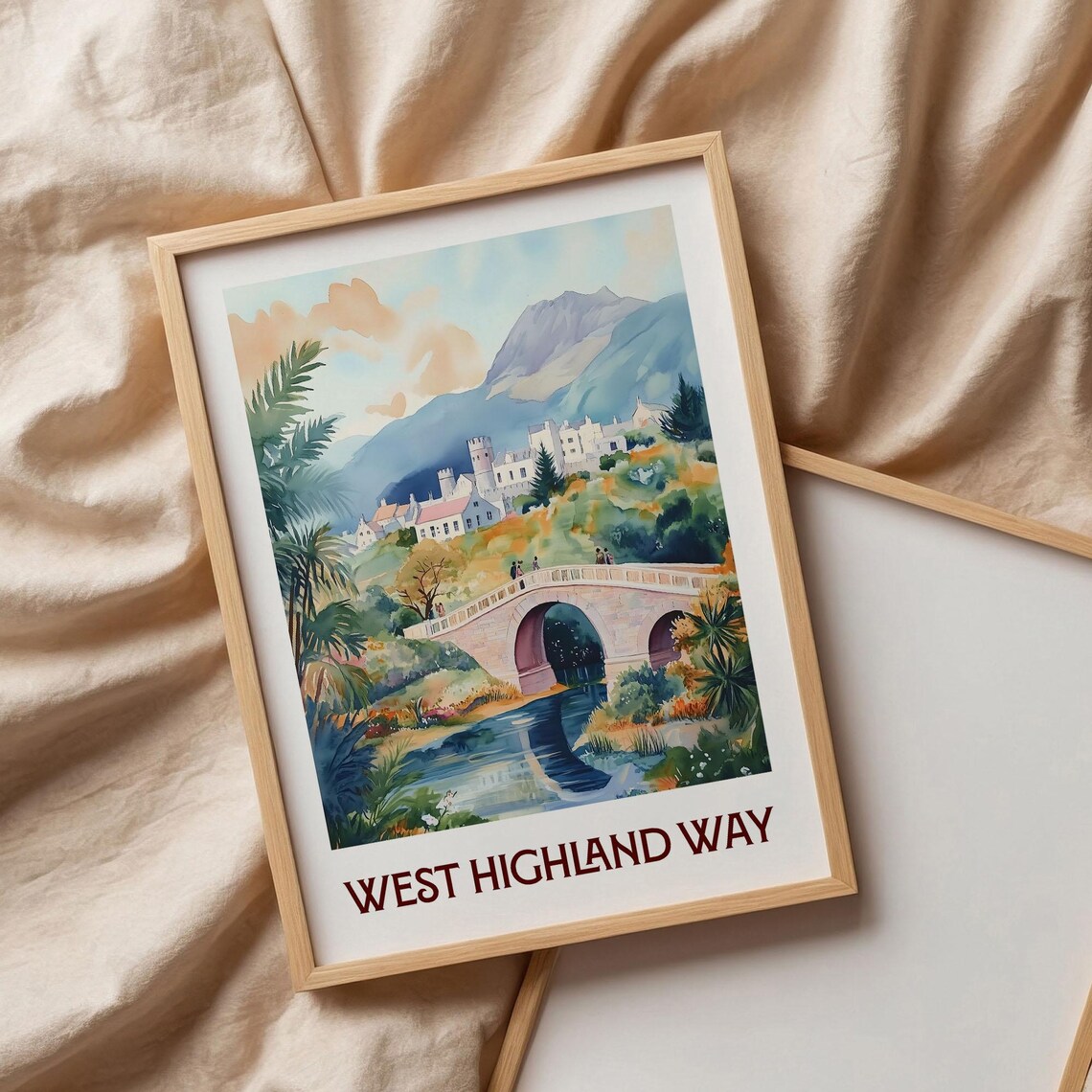 West Highland Way Scotland Stone Bridge Castle Watercolor Hiking Poster - Image 3