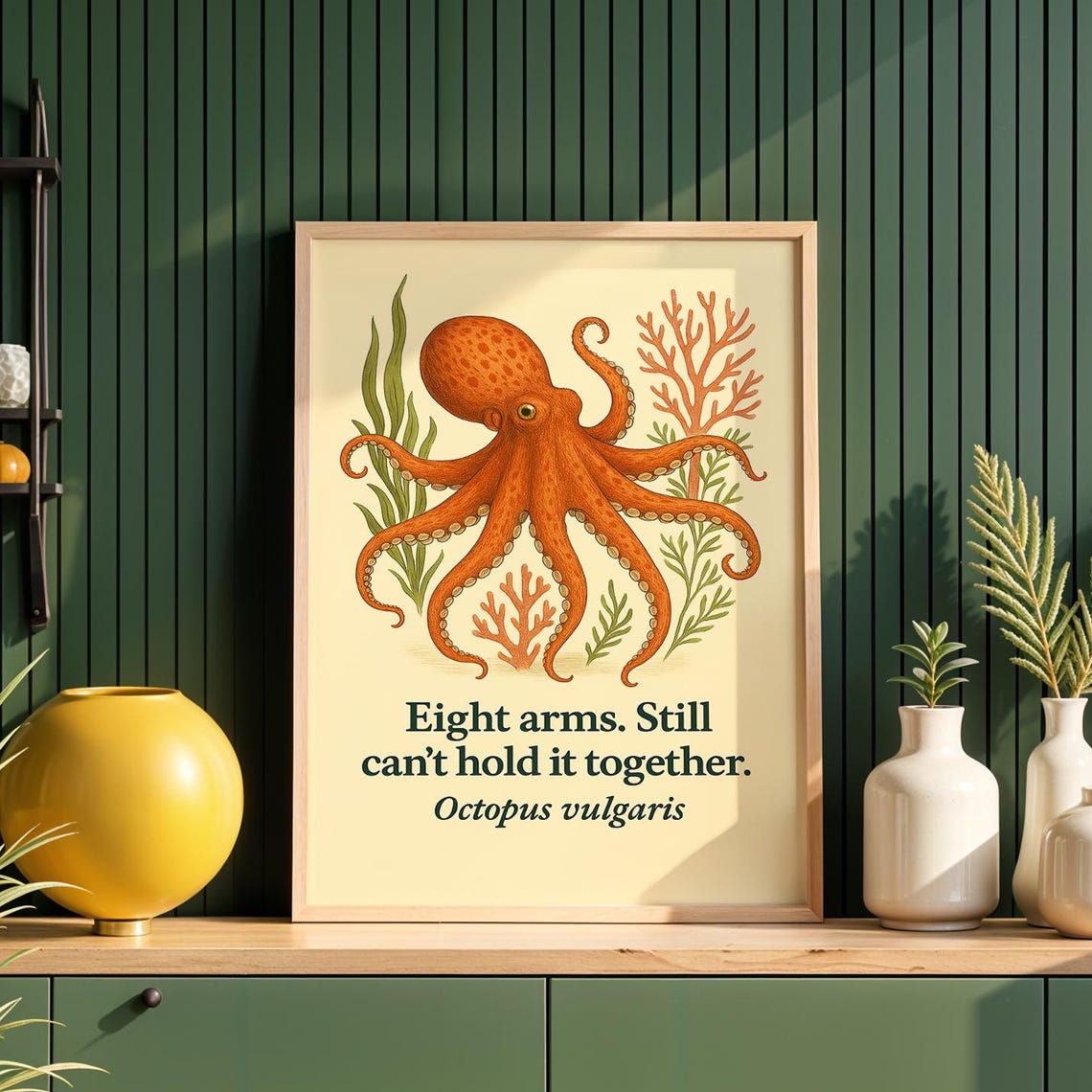 Eight Arms Octopus Vintage Botanical Quote Marine Humor Poster
