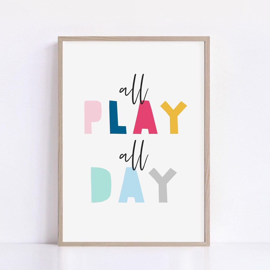 All Play All Day Colorful Kids Playroom Typography Decor Wall Art - Image 2