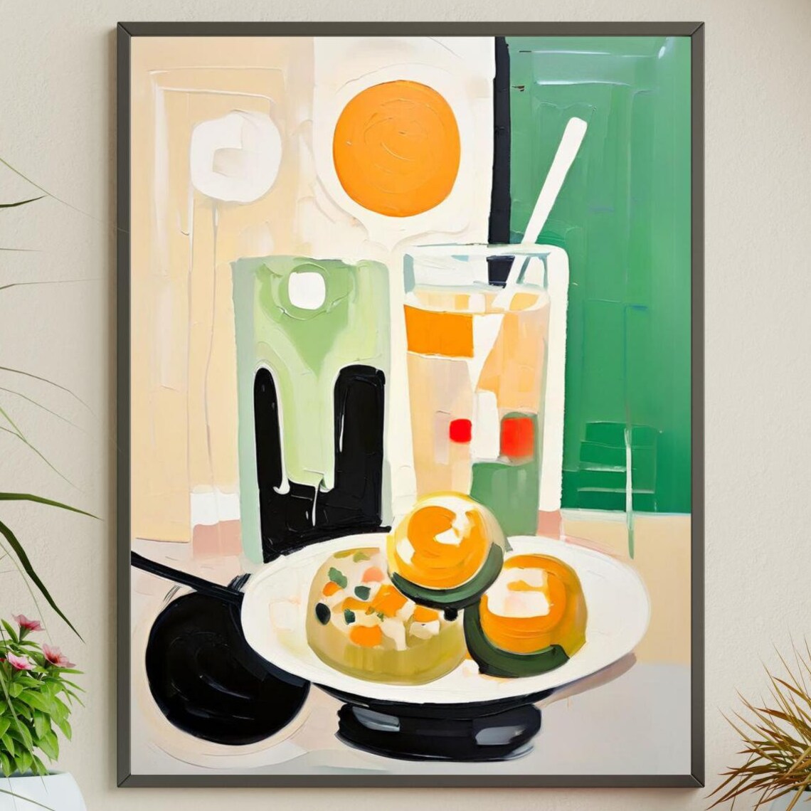 Abstract Still Life Citrus Dessert Glass Modern Painting Poster