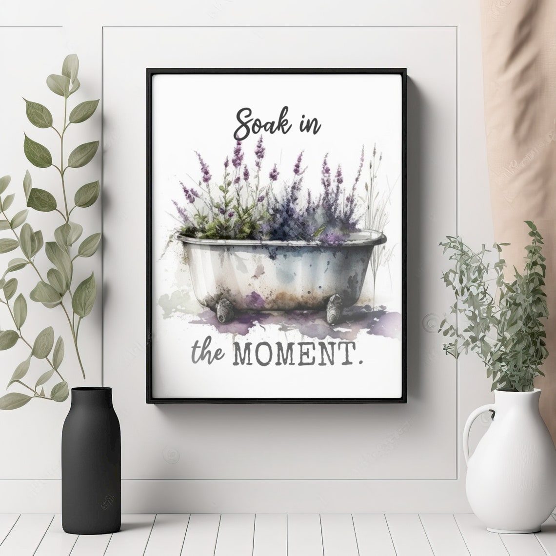 Soak in the Moment Lavender Bathtub Funny Bathroom Quote Poster - Image 2