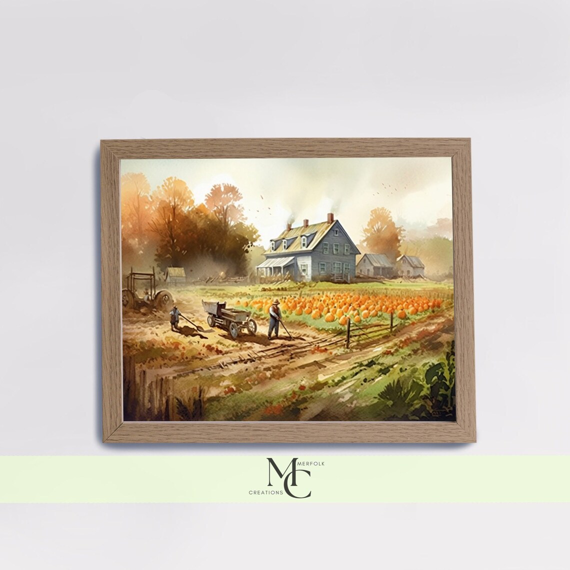 Farmers Harvesting Pumpkins at a Country Farmhouse Vintage Art Poster - Image 2