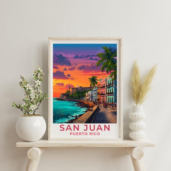 San Juan Travel Art Puerto Rico Poster Print Wall Decor Gift For Vintage Style Scenic Tourist