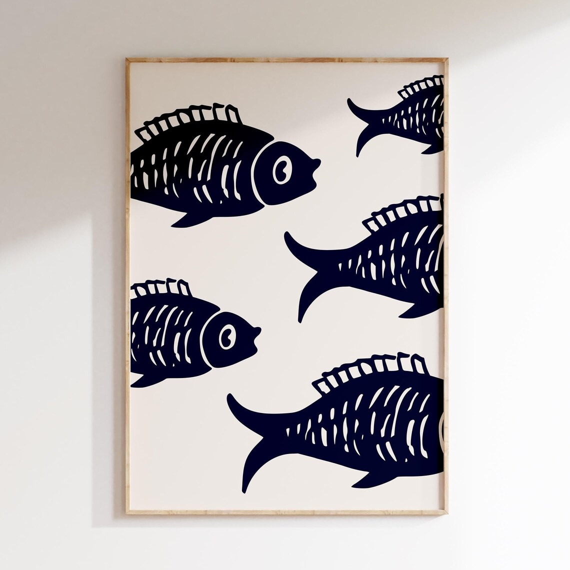 Blue Fish Art Kitchen Wall Art, Sardines Poster