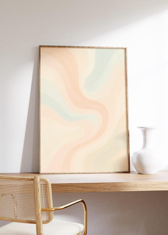 Pastel Waves Wall Art Print Soft Abstract Designminimal Fluid Linescalming Color Flowmodern Neutral Tonesserene Vibe