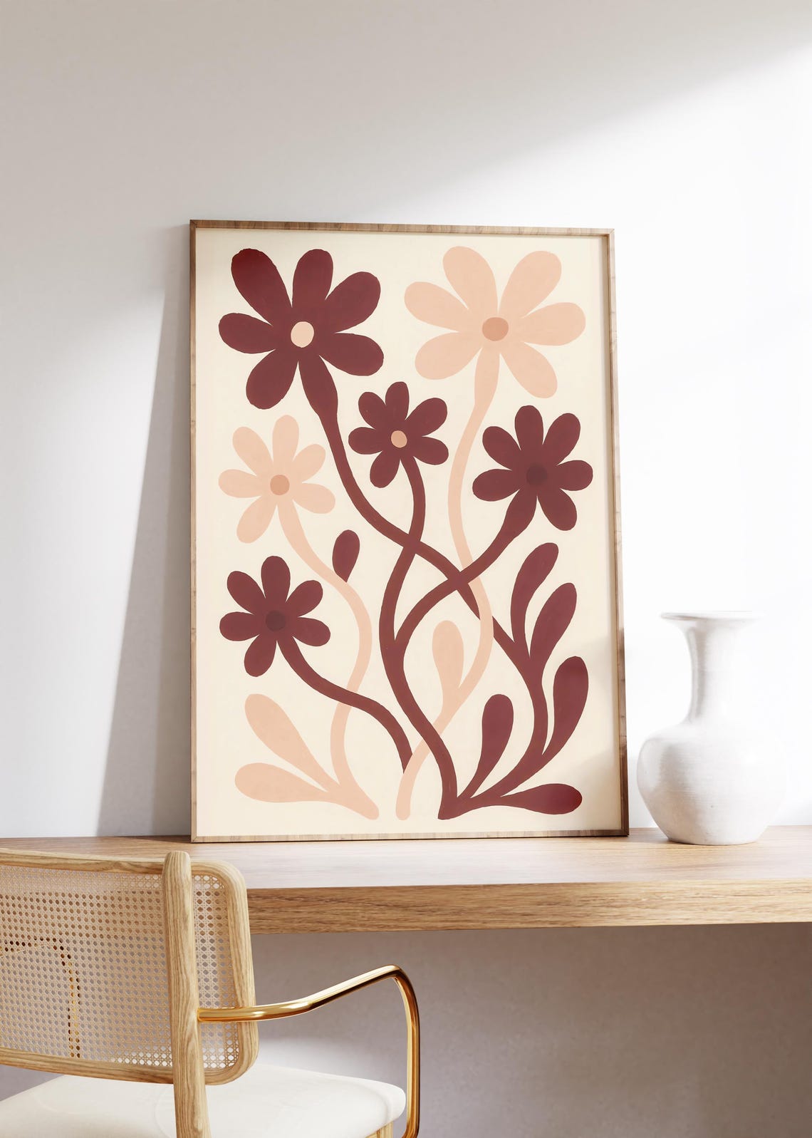Burgundy And Blush Abstract Flower Shapes Modern Botanical Art Poster