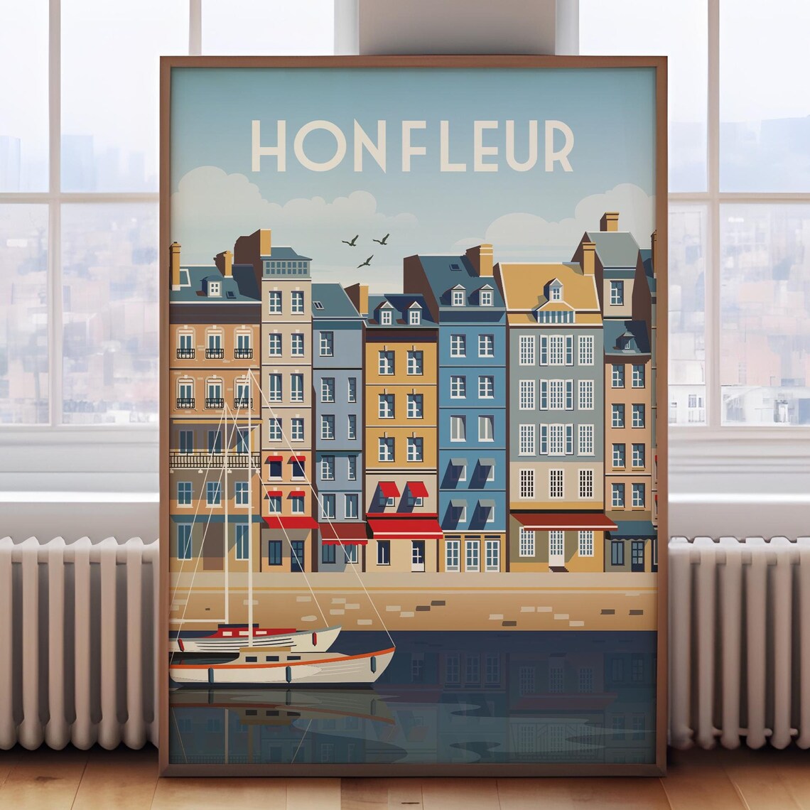 Honfleur France Retro Normandy Harbor Houses Travel Art Poster