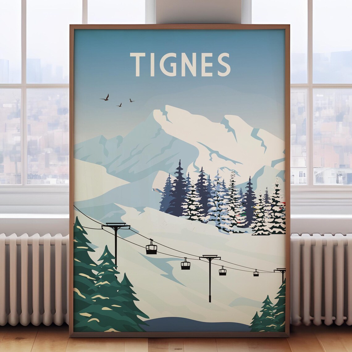 Tignes Travel Poster, Skiing Wall Art Print