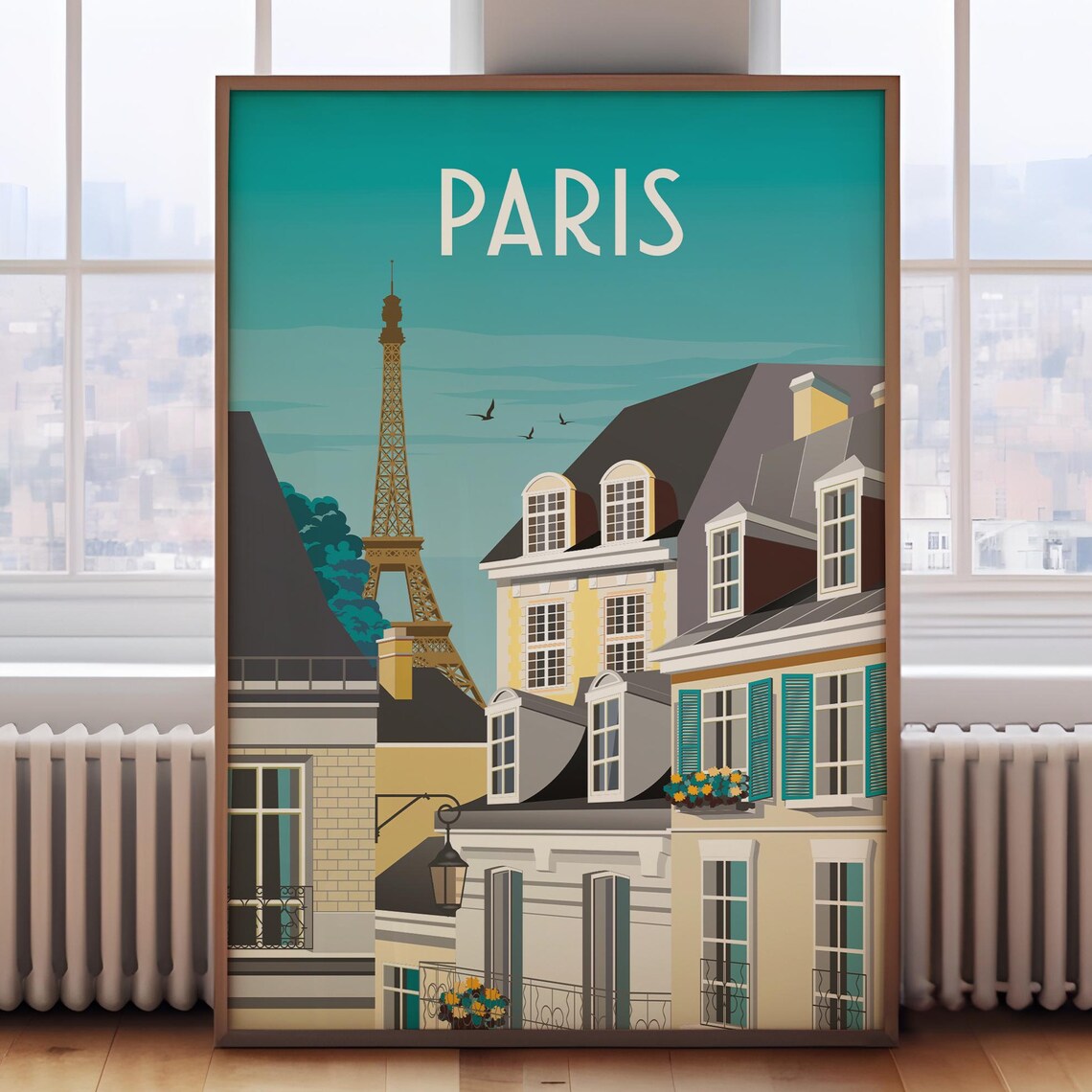 Paris Retro Travel Poster, Paris Wall Art Print