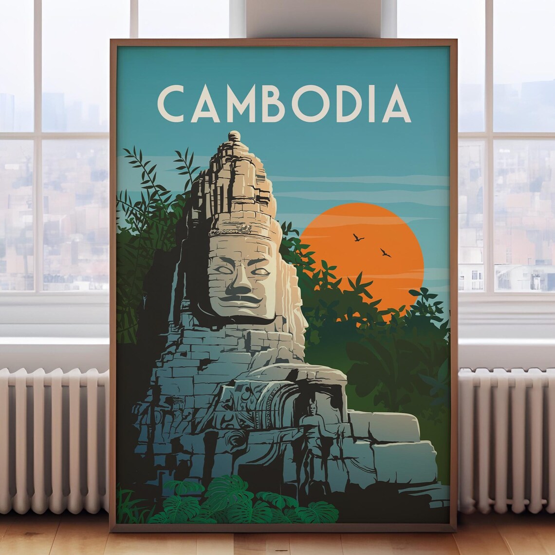 Cambodia Retro Travel Poster, Cambodian Art Print