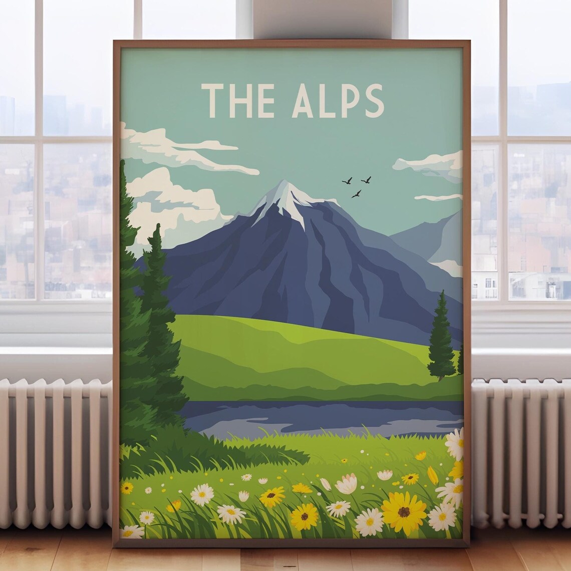 The Alps Travel Poster, Retro Switzerland & Austria