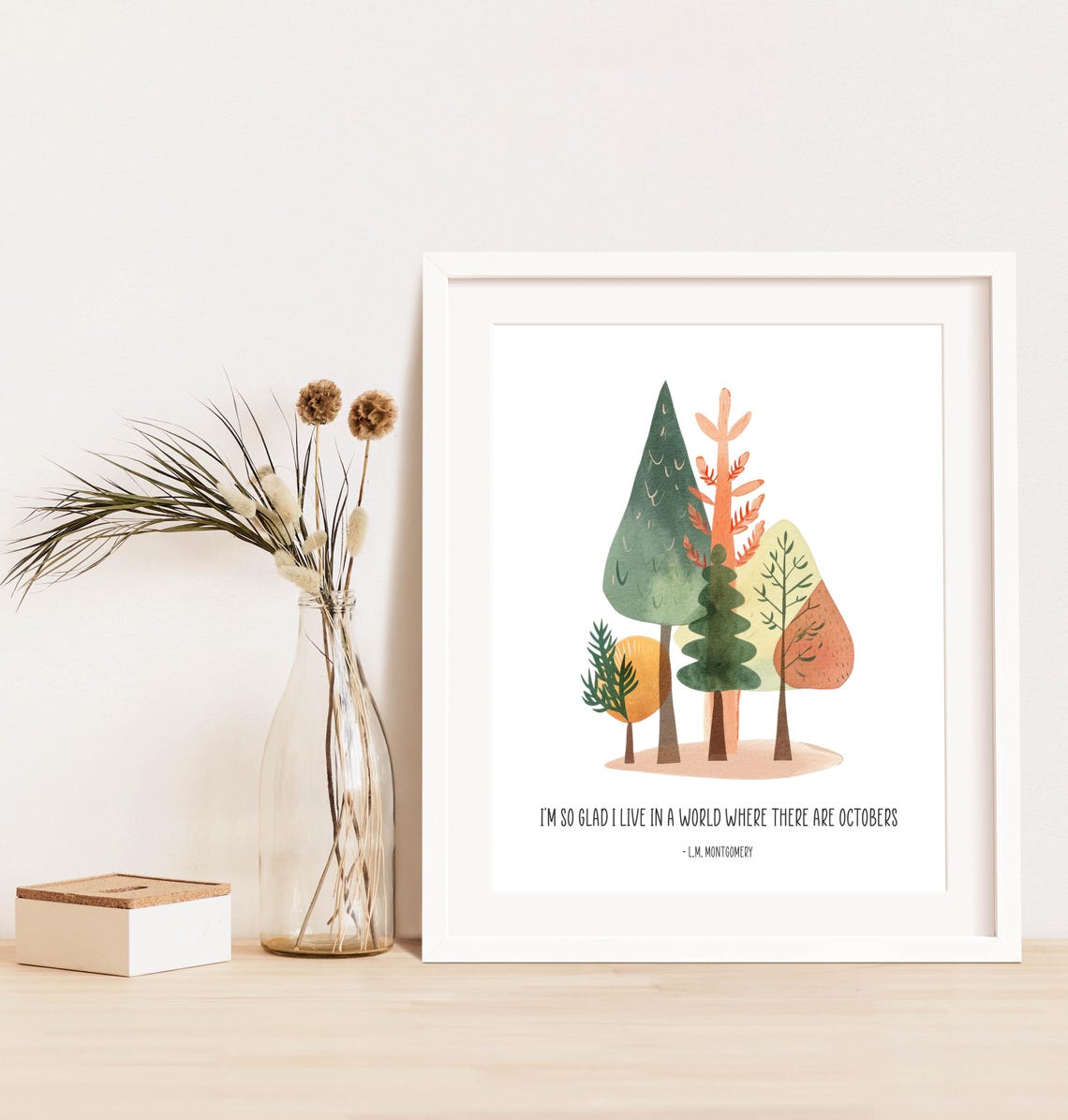 LM Montgomery October Quote Watercolor Fall Trees Autumn Poster - Image 3