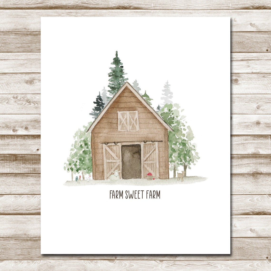 Farm Sweet Farm Rustic Barn Country Watercolor Home Decor Poster - Image 10