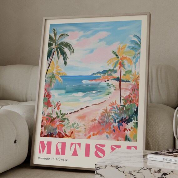 Matisse Homage Pastel Beach Painting Palm Trees And Sea Print