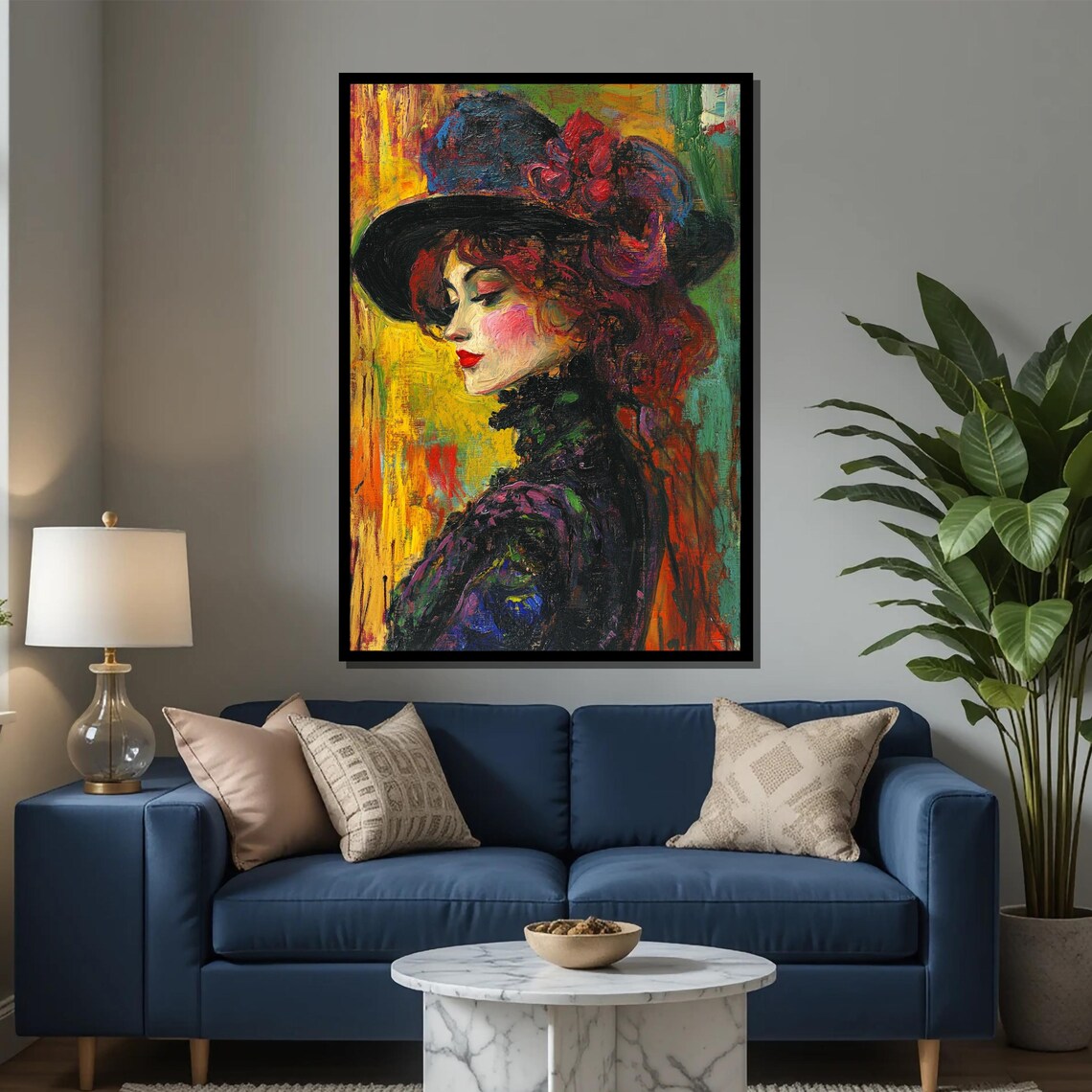 Impressionist Woman in a Black Hat with Red Roses Painting Poster - Image 2