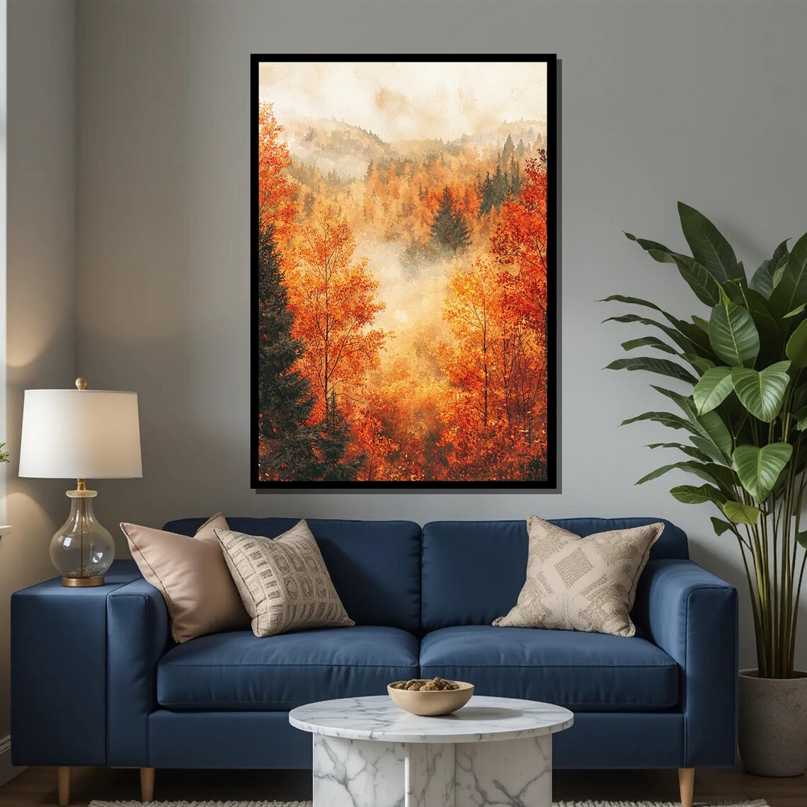Autumn Forest Painting, Misty Fall Landscape - Image 2