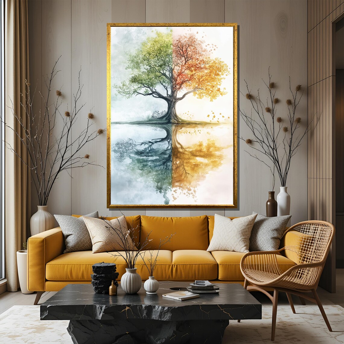 Four Seasons Tree Painting, Abstract Nature Decor - Image 3