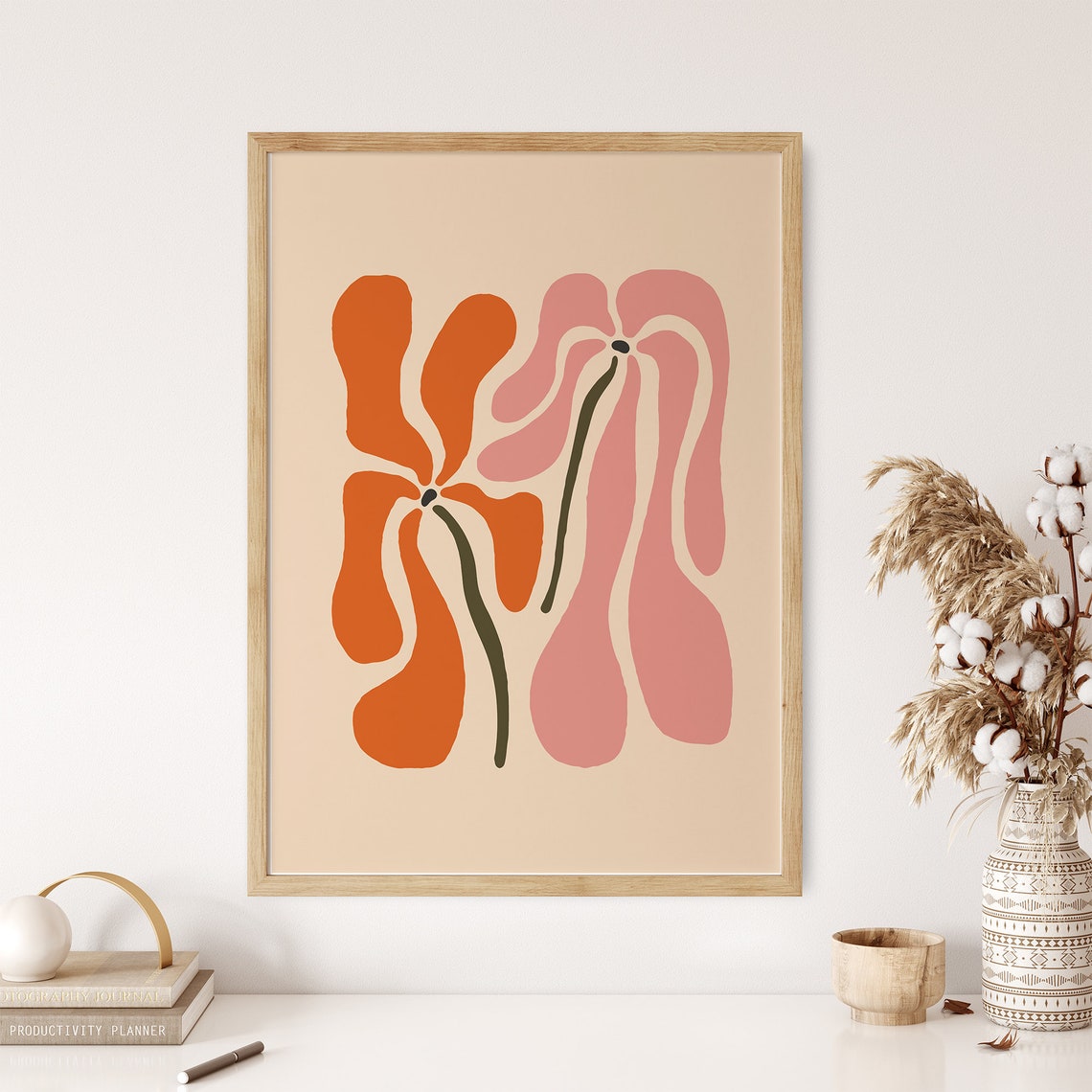 Matisse Style Abstract Floral Shapes Terracotta Pink Wall Poster - Image 2