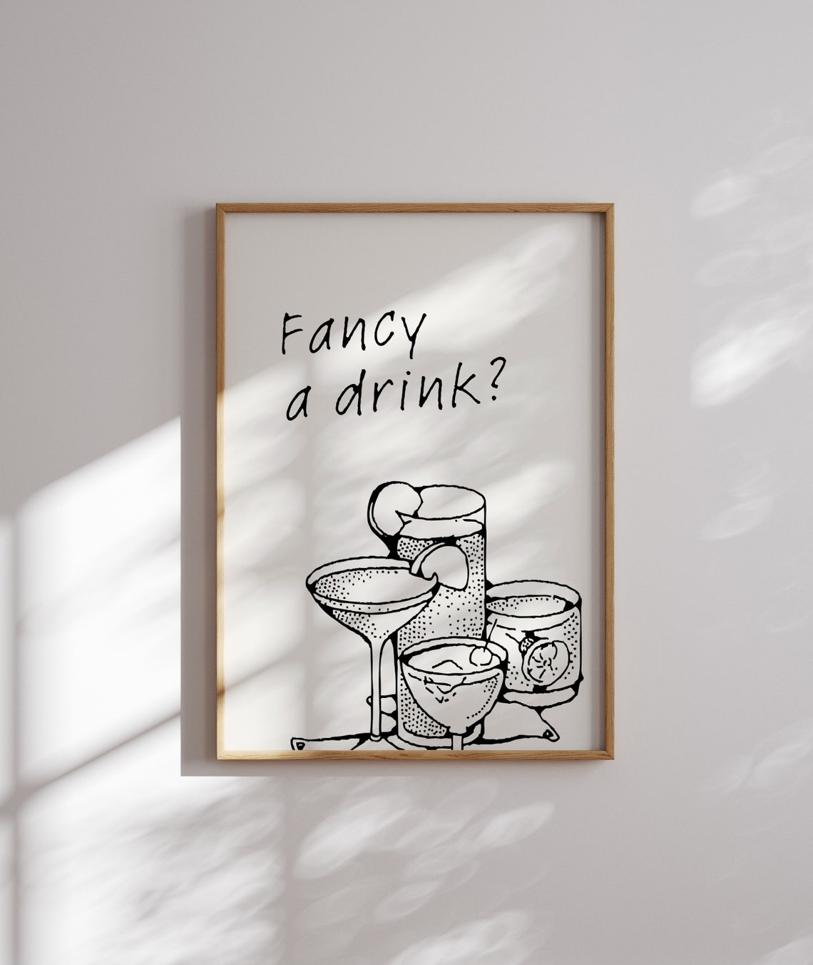 Fancy A Drink Cocktail Glasses Line Art Bar Cart Decor Poster - Image 5