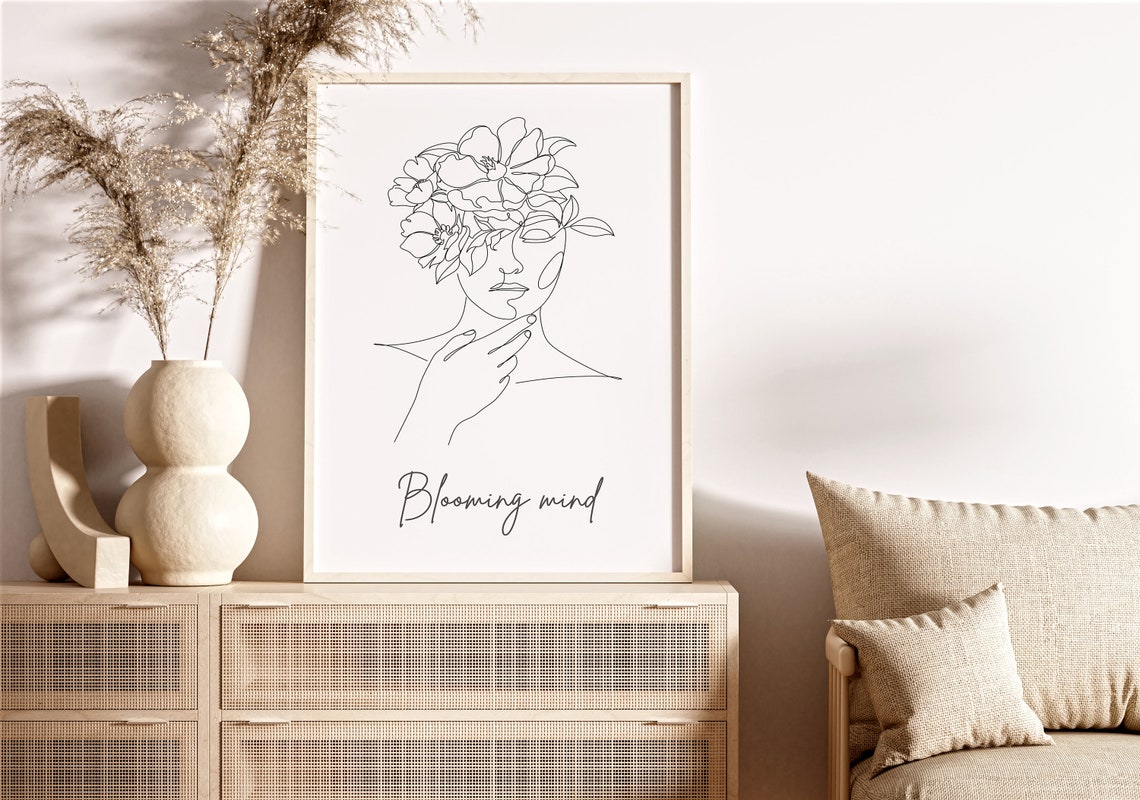 Blooming Mind One Line Art Woman Floral Face Minimalist Poster - Image 3