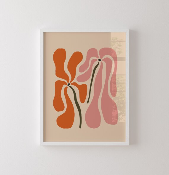 Matisse Style Abstract Floral Shapes Terracotta Pink Wall Poster