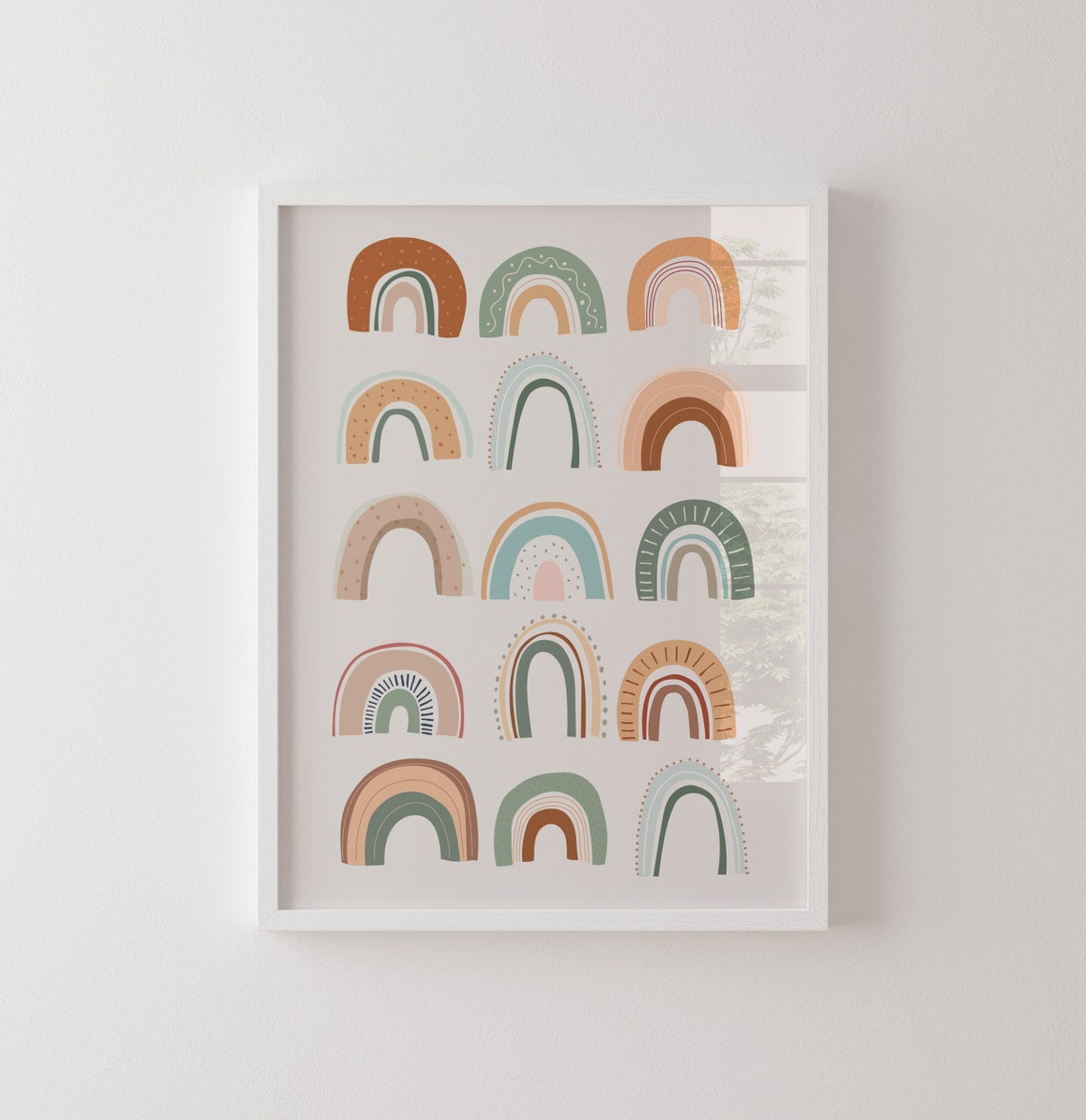 Boho Rainbow Grid Neutral Nursery Kids Room Decorative Poster