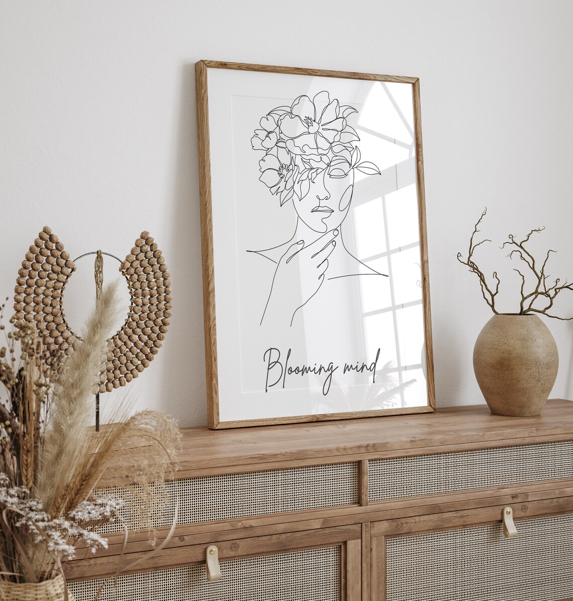 Blooming Mind One Line Art Woman Floral Face Minimalist Poster - Image 4