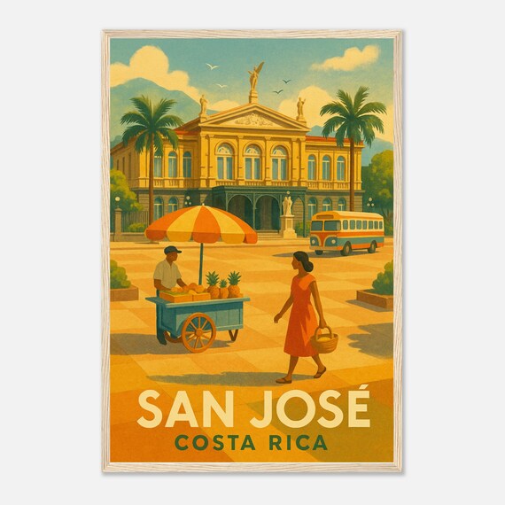 San Jose Costa Rica Theater With Pineapple Cart Vintage Poster
